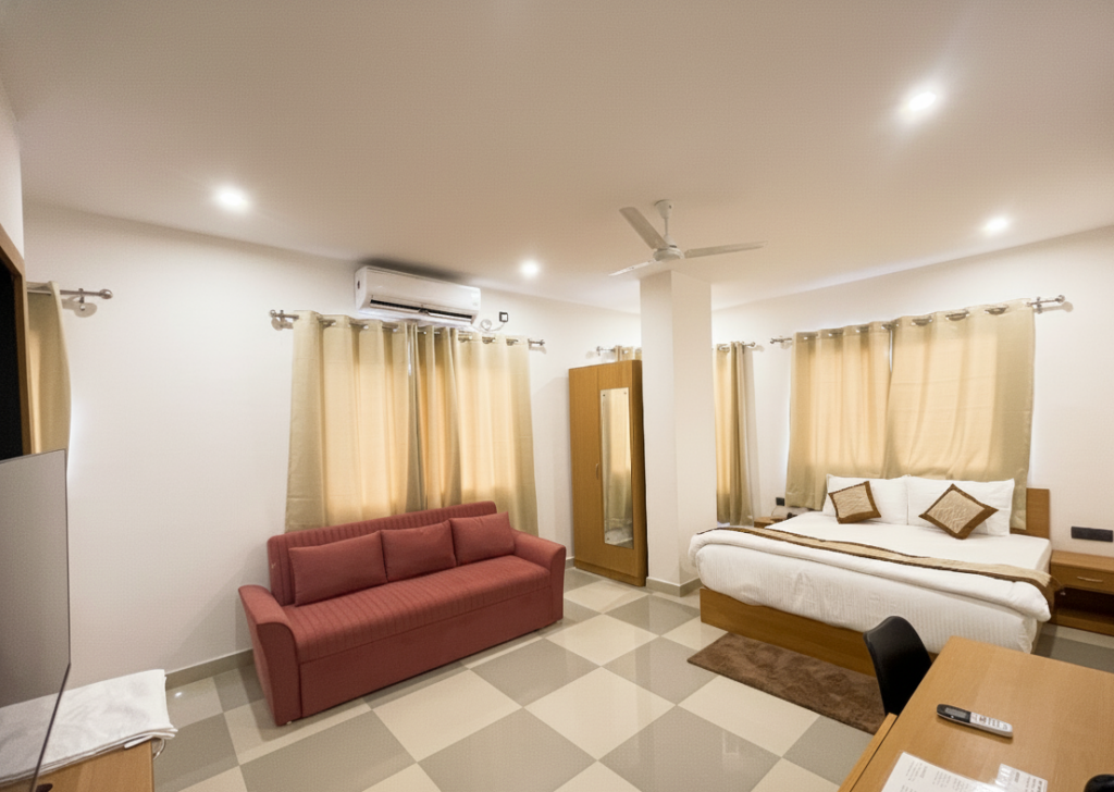 Hotel Srijan Vrindavan entrance on Raman Reti Road